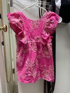 Zara Girls' Pink Embroidered Flutter-Sleeve Top